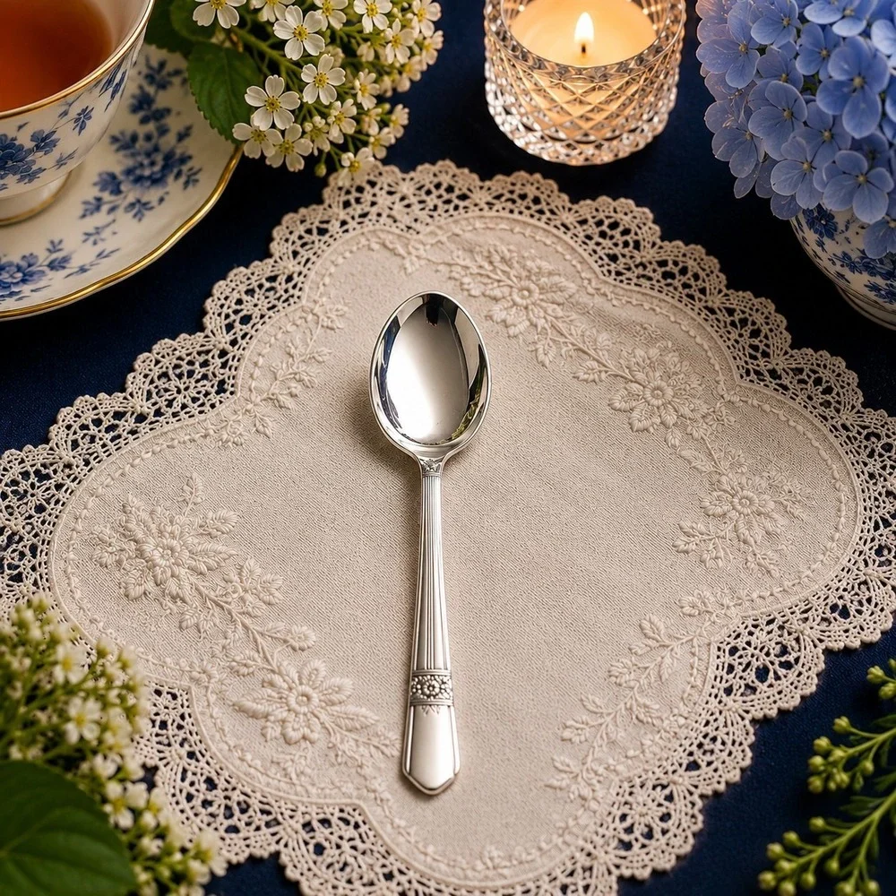 Oneida Silver Rose 5 O'Clock Tea Spoon Silverplate Flatware Spoon 1940 Antique